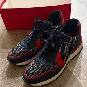 Carolina Herrera Navy & Red Monogram Runner Sneakers
